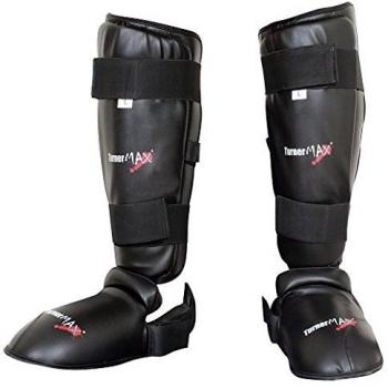 TurnerMAX espinilleras para pierna y pie protector artes marciales Kick Boxing entrenamiento PVC aenergy con zapatos desmontables negro pequeño