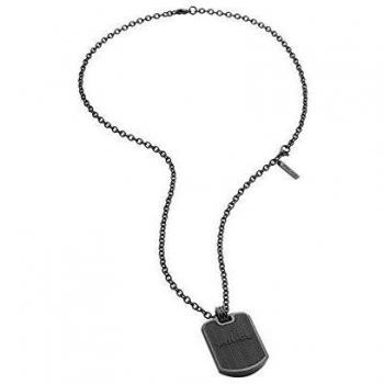 Collar Police PJ.26400PSUGR-03 para Hombre en Acero Inoxidable con Chapa de Logo y Líneas Mosquetón, Color Negro