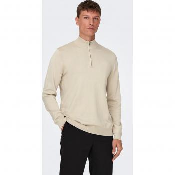 Jersey de punto para hombre Only & Sons con cremallera, mezcla de viscosa, color beige, talla XL