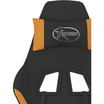 Silla gaming con reposapiés tela negro y naranja