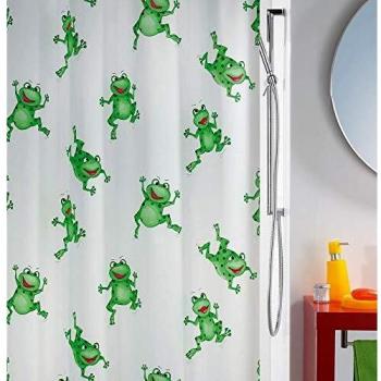 Spirella colección Frogtime, Cortina de Ducha Textil 180 x 200, 100% Polyester, Verde/Negro