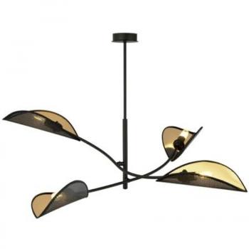 Lámpara de Suspensión Flor de Loto EPIKASA, Acero con Recubrimiento de Polvo y Tejido, Negro y Oro, 102x51x102 cm