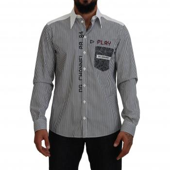 Dolce & Gabbana Black White Striped Printed Casual Cotton Shirt - IT41 | L, Size: XL