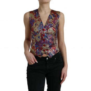 Dolce & Gabbana Multicolor Floral Jacquard Button Waistcoat Vest Top - IT40|S, Female, Size: XS