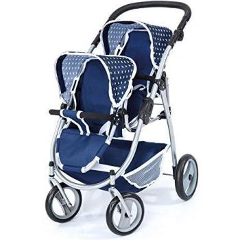 Bayer Design Design-26551 26551AA Cochecito de Gemelos, Carrito Doble para muñecas, Ajustable, Ruedas Delanteras giratorias, Azul, Color