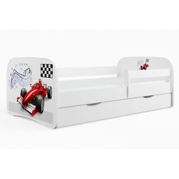Cama infantil coche de carreras con somieres y barrera de seguridad extraíble 70x140 cm