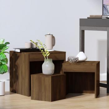 Mesas Apilables 3 Pzas Madera Contrachapada Color Roble Marrón