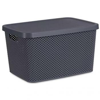 Caja de Almacenaje con Tapa Antracita de Plástico (28 x 22 x 39 cm) Multicolor Estándar