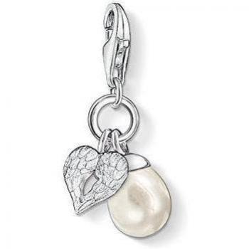 Thomas Sabo Charm Club Colgante charm para mujer con perla y alas formando un corazón, plata de ley 925, 0779-082-14