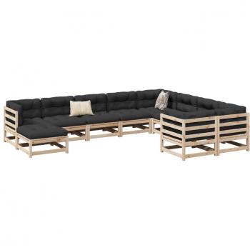 10-Piece Solid Pine Garden Sofa Set with Cushions