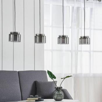 Lámpara colgante Lucande Diano, diseño moderno en gris humo, fabricada en vidrio, con 4 luces tipo GX53, ideal para salón y comedor