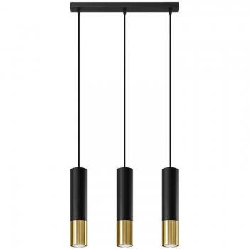 Lámpara de Techo LOOPEZ 3 Luces GU10 Negro y Dorado Colgante Ajustable 90cm
