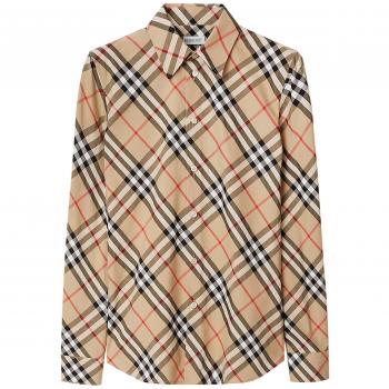 Burberry Women's Checked Cotton Shirt in Beige | Size 2XS | Color B9368 | Nacre Buttons
