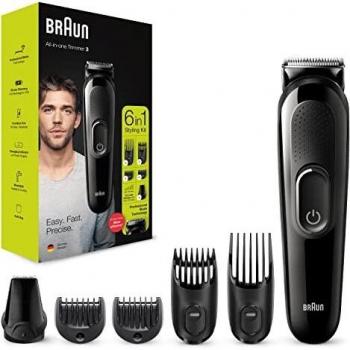 Braun Recortadora de barba 6 en 1, serie 3, con recortadora de pelo y nariz, para barba, cara y cabello