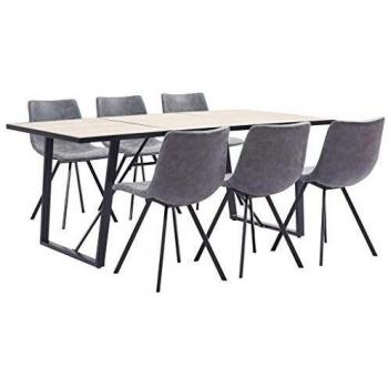 vidaXL Juego de Comedor 7 Piezas Cuero Sintético Mobiliario Decoración Interior Casa Hogar Robusto Duradero Resistente Funcional Práctico Útil Gris