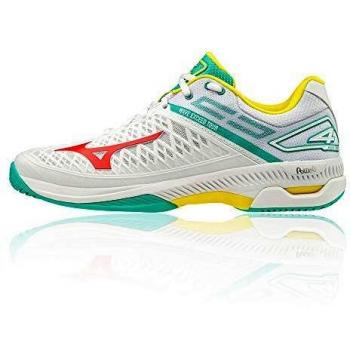 Mizuno Wave Exceed TOUR4 AC, Zapatos de Tenis Hombre, Wht/ChineseRed/Atlantis, 42.5 EU