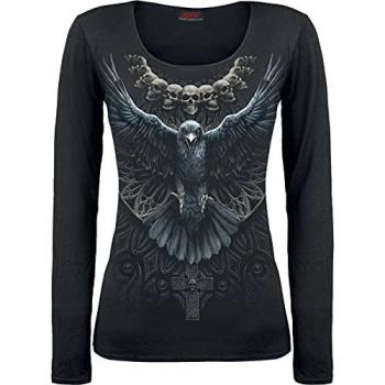 Spiral Gothic Long Sleeve Shirt - Raven Skull - Women's Black - S to XXL