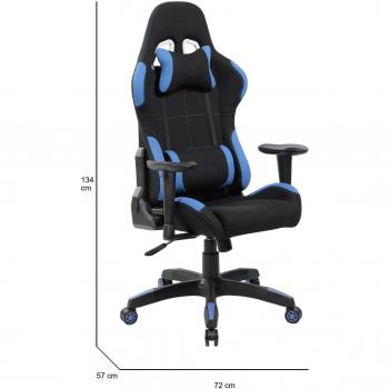 Silla Gaming Ajustable Daren, Sillón de Escritorio con Ruedas, 57x72h124/134 cm, Negro y Azul