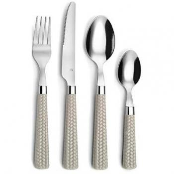 Set de Cubiertos Amefa Paille 24 Piezas Acero Inoxidable con Mango Trenzado Color Arena