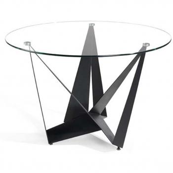 Mesa de Comedor Redonda de Diseño Bazika 120 cm con Cristal Templado y Patas de Acero Negro