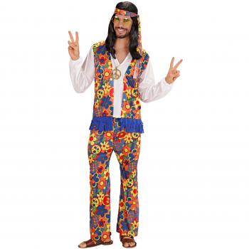 Disfraz de Hippie Hombre XL (camisa con chaleco, pantalones, diadema, collar con medallón)
