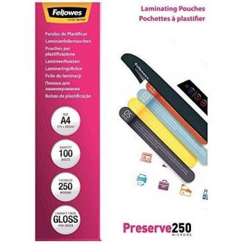 Fellowes 5401802 - Pack de 100 fundas para plastificar, A4, acabado brillo, 250 micras