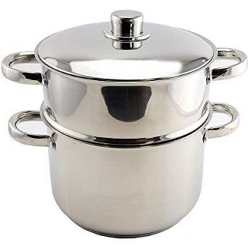 Cuscusera Royalty Line 12 L - Cacerola de vapor con capacidad de 12 litros, fabricada en acero inoxidable, incluye tapa de vidrio resistente al calor, apta para todo tipo de cocinas, diseño elegante y fácil