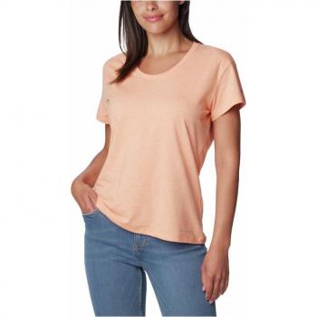 Camiseta de trail Columbia Sun Trek™ mujer salmón, manga corta, ligera, transpirable, protección solar UPF 50