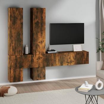 Mueble de pared para TV de madera contrachapada en roble ahumado, color marrón