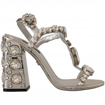 Dolce & Gabbana Silver Crystals Strap Buckle High Heel Sandals - EU37/US6.5
