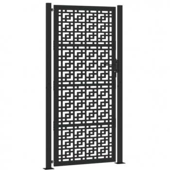 Black Steel Garden Gate 105x205 cm with Cross Design - Durable and Secure