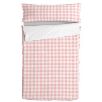 Saco Nórdico Vichy Pink 100% Algodón 90x200 cm (Cama 90) Sin Relleno, Calidad de 150 TC, Fabricado en España