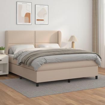 Cama Box Spring con Colchón de Cuero Sintético Capuchino 180x200 cm