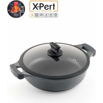 Metaltex XPERT-Cacerola Baja Aluminio Fundido, 26 cm, antiadherente ILAG 3 capas, Full Induction válido para todo tipo de cocinas, Negro