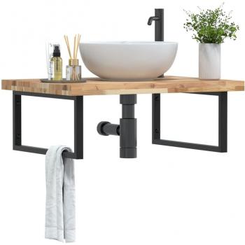 Estante de lavabo de pared acero y madera maciza de acacia Vidaxl Marrón