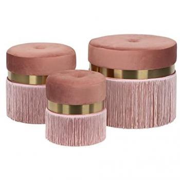 Adda Home Set de 3 Puffs Velvet Rosa/Dorado 50x50x46cm, 40x40x41cm, 30x30x38cm - Elegante y Funcional