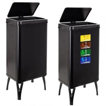 Wellhome 2 Cubos de Basura Inteligente de 50L - Negro, dimensiones: 35,5x26x83,5 cm, incluye etiquetas magnéticas