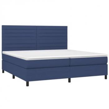 Cama box spring colchón y luces LED tela azul 200x200 cm