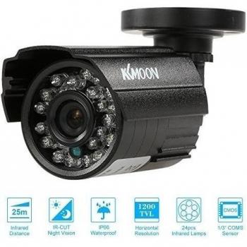 KKmoon 1200TVL CCTV Cámara Bala 24 IR Lamps Visión Nocturna 1/3'' CMOS IR-CUT 3.6mm Impermeable IP66 para Seguridad Hogar PAL Sistema