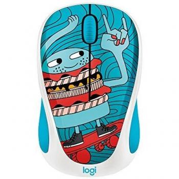 Logitech M238 Skateburger Doodle Collection Ratón Inalámbrico - 2.4GHz, Óptico 1000 DPI, Radio de 10M, 3 Botones con Receptor USB y Botón Rueda