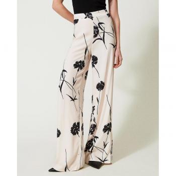 Pantalón TWINSET mujer palazzo de crepé de flores