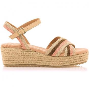 Sandalias de cuña de mujer con pala cruzada y planta en piel