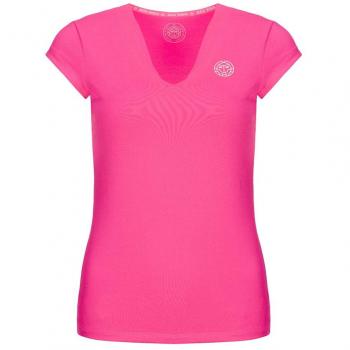 BIDI BADU Neck tee Bella 2.0 Tech-Camiseta de Cuello en V, Mujer, Rosa, Extra-Small