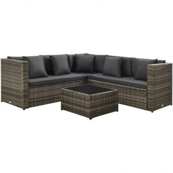 4-Piece Grey Poly Rattan Garden Lounge Set with Cushions