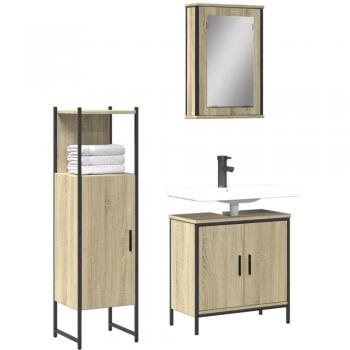 Set de muebles de baño 3 pzas madera contrachapada roble Sonoma Marrón