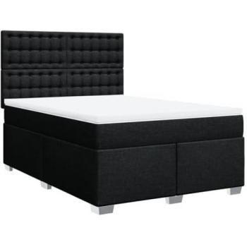 Cama Box Spring con Colchón de Muelles en Tela Negra 140x200 cm