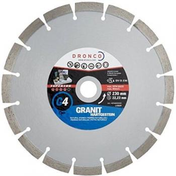 Dronco G4-230 Discos de Diamante, G4, Granito, Antes Lt36, 230 Mm Diámetro, 2.4 Mm Espesor, Eje Diámetro 22.23 Mm, único