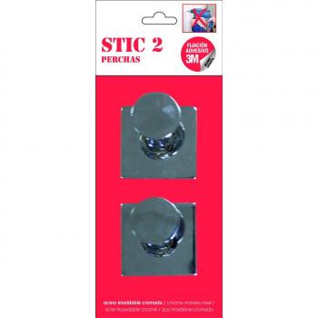 BATHSTAGE B-484 - Percha adhesiva 3m en pack de 2 unidades de acero inoxidable cromado