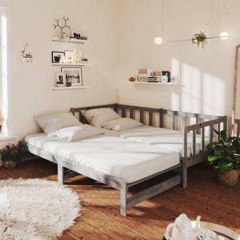 Sofá Cama Doble Extraíble de Madera Maciza de Pino Color Gris con Dos Colchones de 90x200 cm