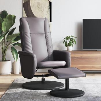 Sillón reclinable con reposapiés de cuero sintético gris y negro - Sillón cómodo para dormitorio, silla relax, sofá